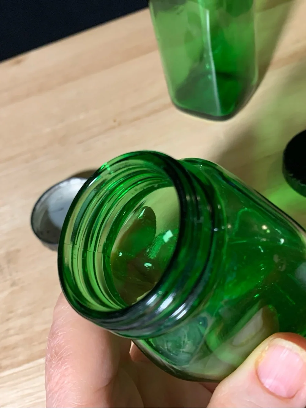 Duraglass Apothecary Square Jars W Lids GREEN - Vintage